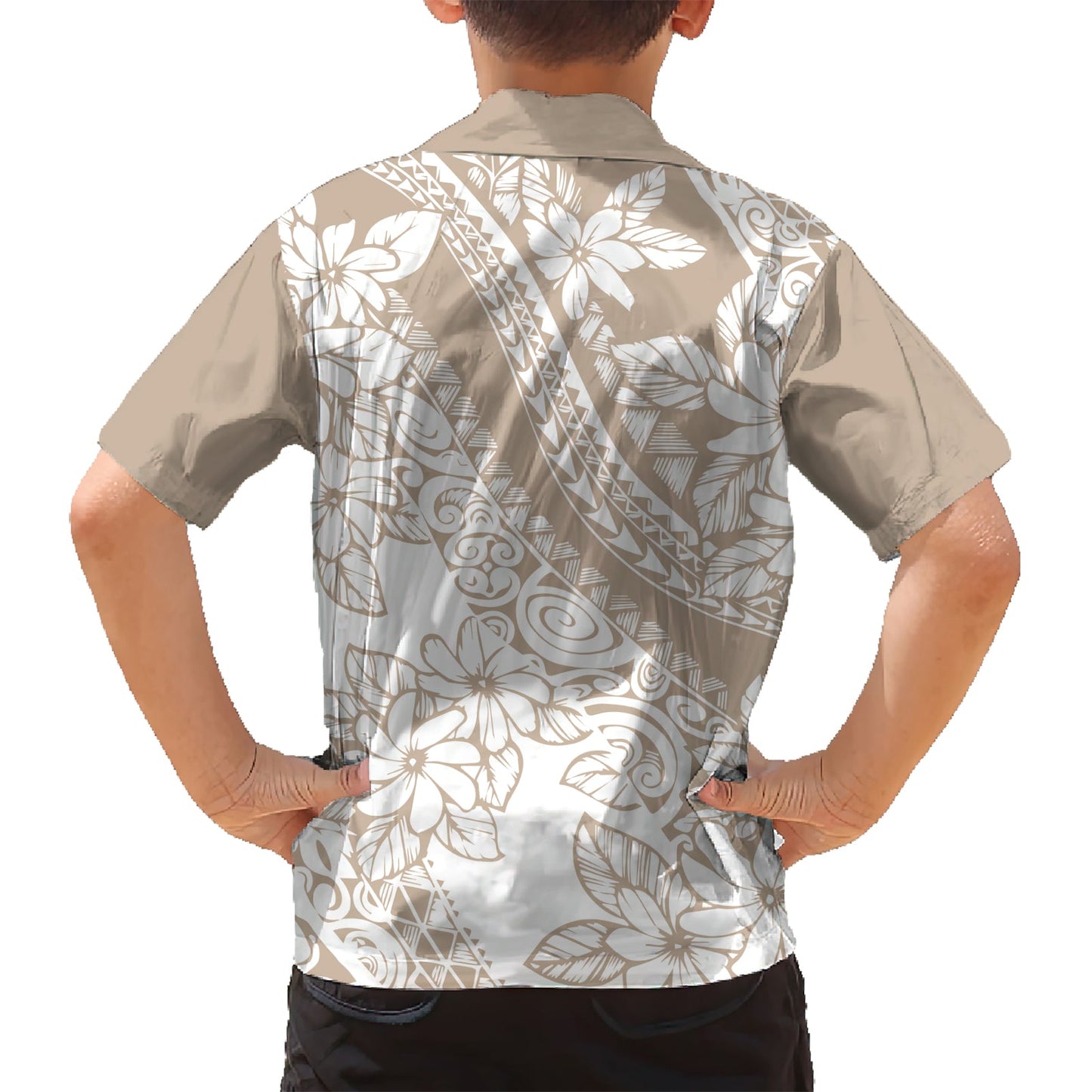 Polynesien Hawaiihemd Polynesische Tropische Blumen Beige Pastell Vibes LT14