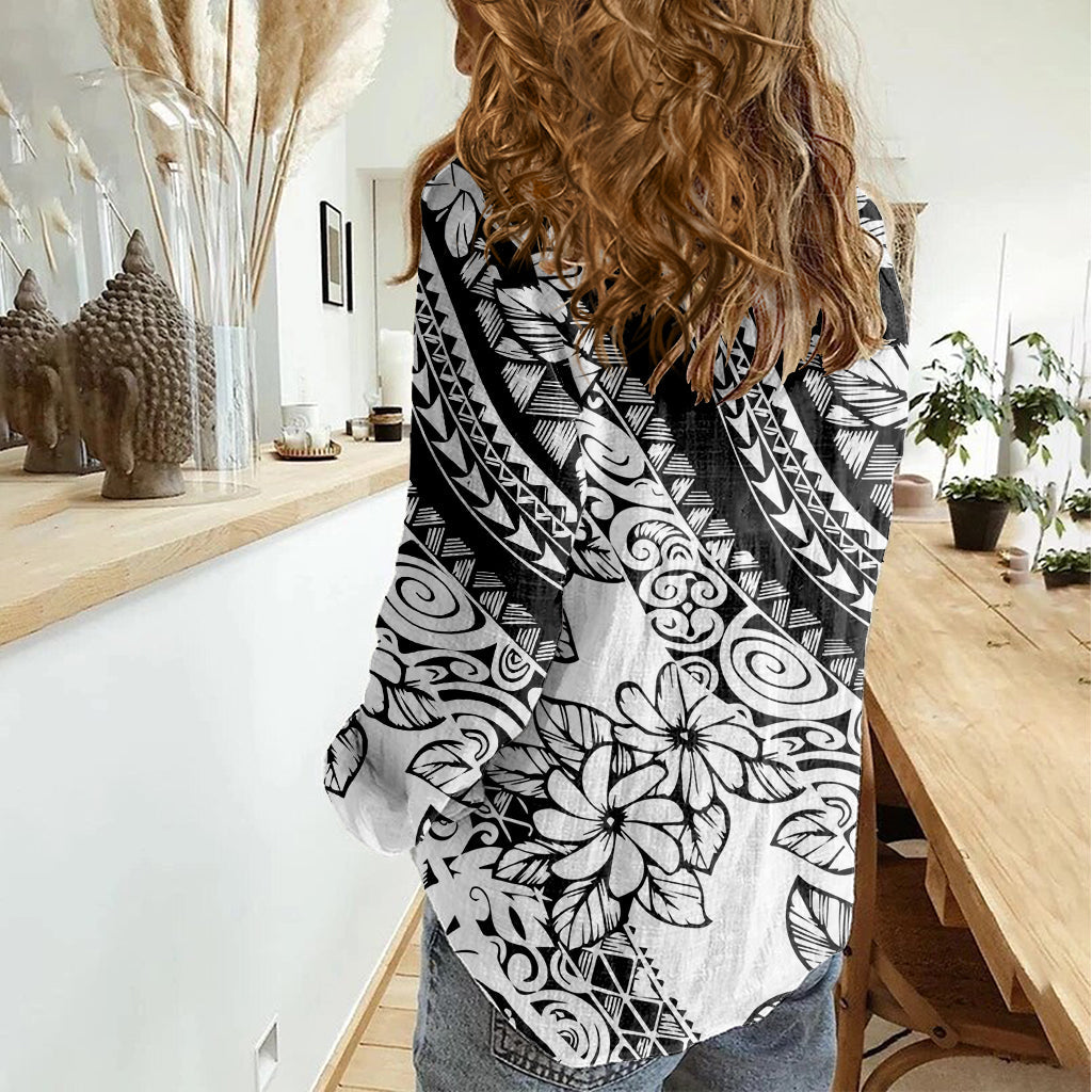 Polynesia Damen Casual Shirt Polynesian Tropical Flowers Schwarz Pastell Vibes LT14