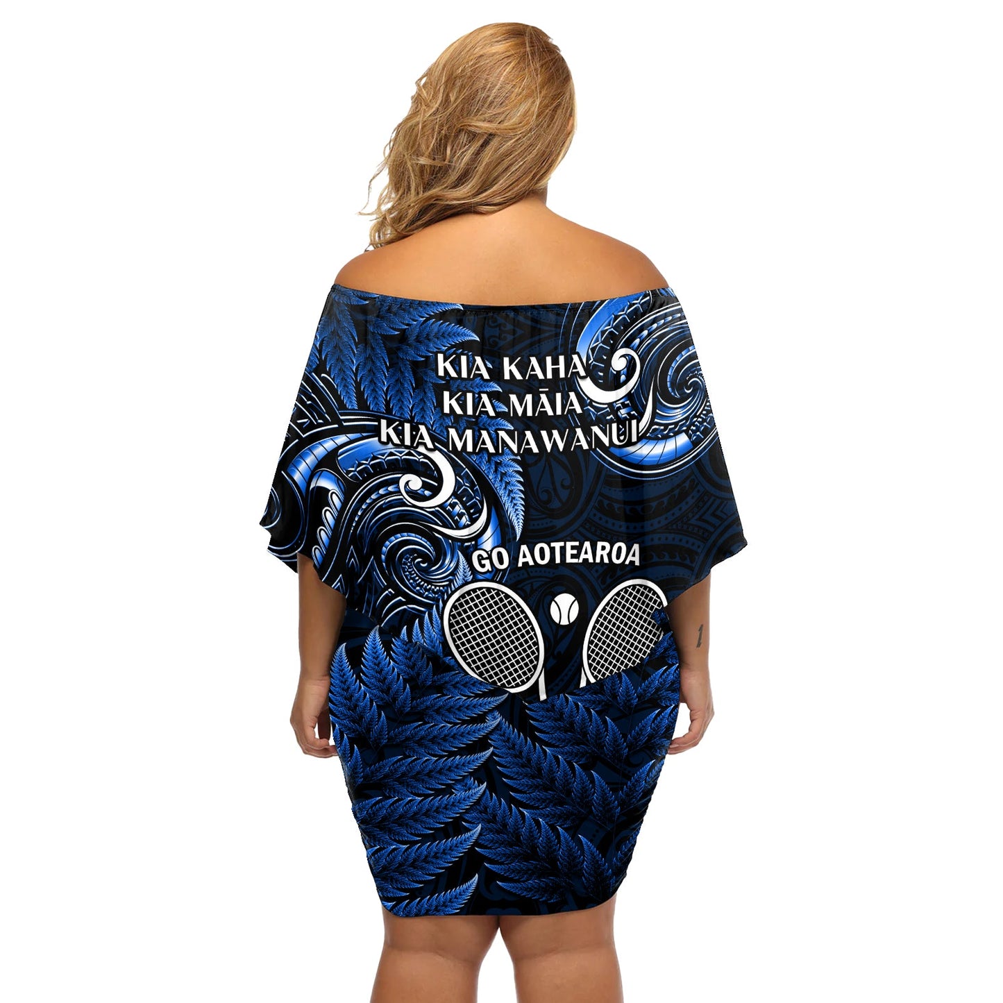 Neuseeland Tiki Tennis Off Shoulder Kurzes Kleid blumen 2024 Aotearoa Tenehi Maori Silver Fern - Blau LT14