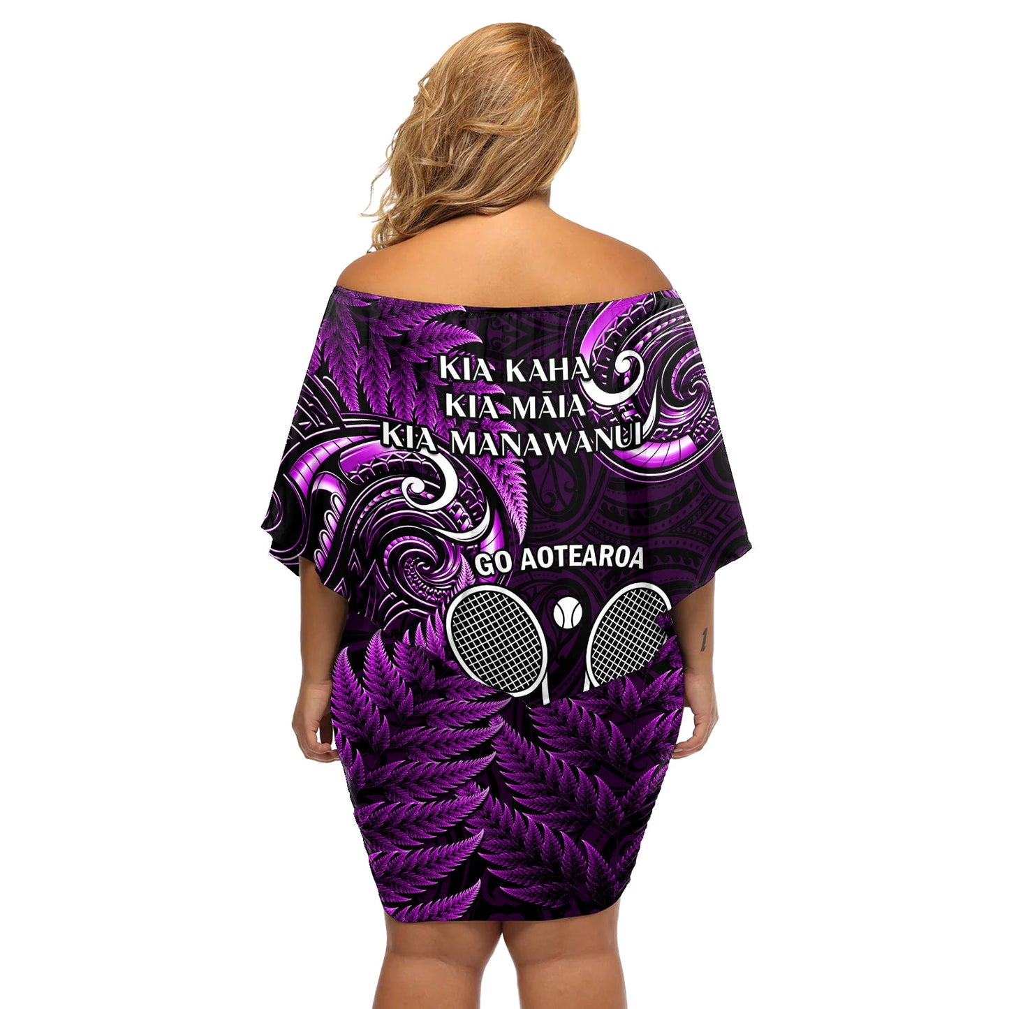 Neuseeland Tiki Tennis Off Shoulder Kurzes Kleid blumen 2024 Aotearoa Tenehi Maori Silberfarn - Lila LT14