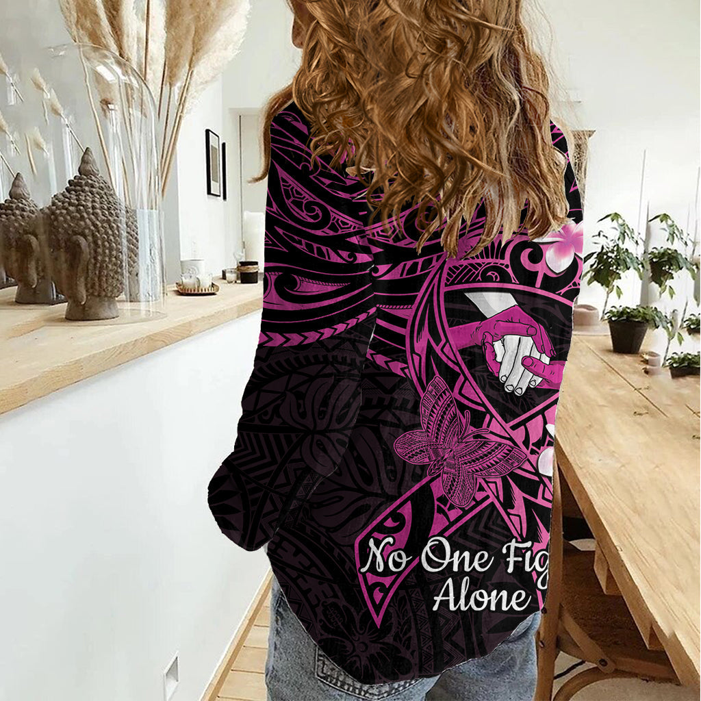 Polynesien Brustkrebs Bewusstsein Frauen Casual Shirt Pink Ribbon No One Fights Alone - Schwarz LT14