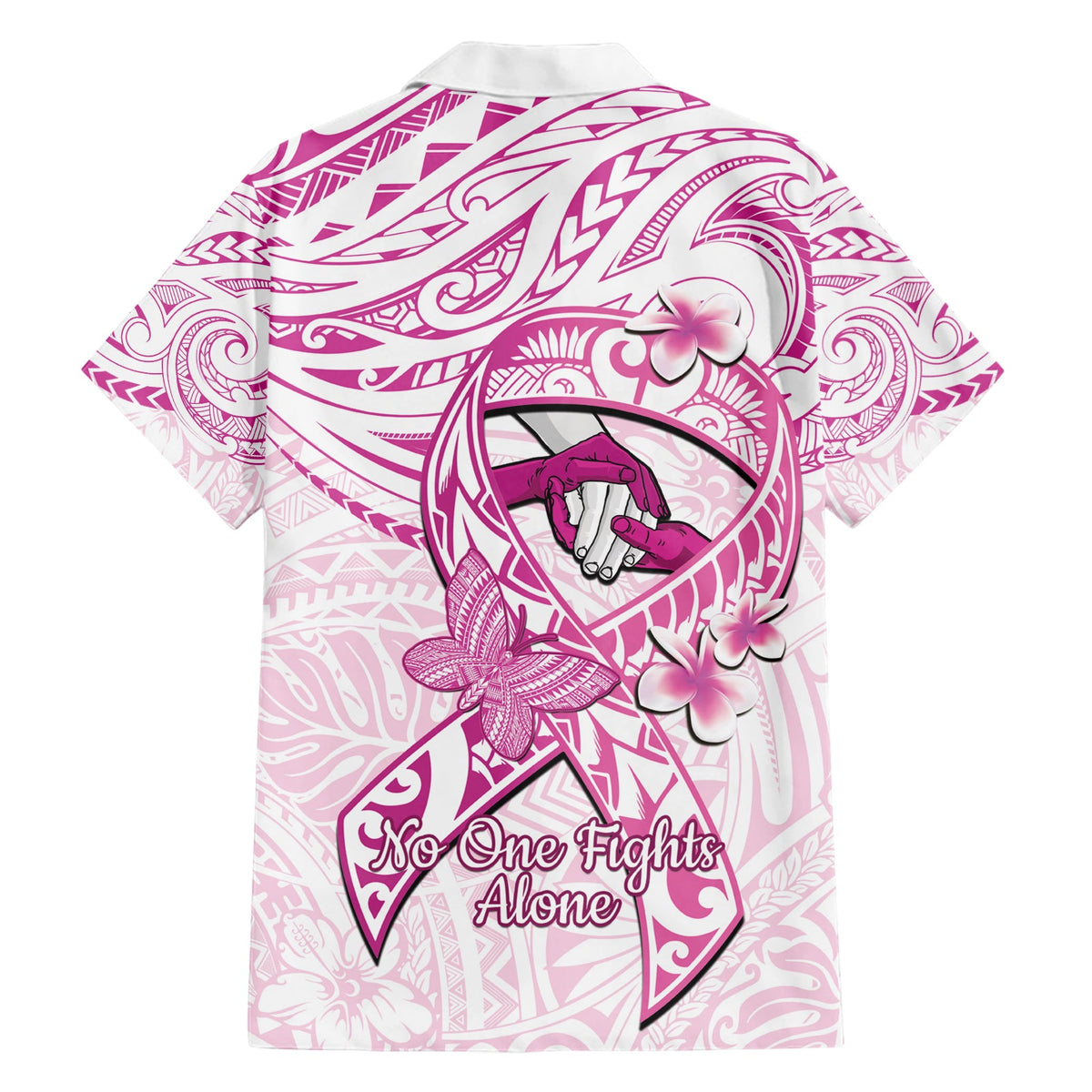 Polynesien Brustkrebs Bewusstsein Hawaiian Shirt Pink Ribbon No One Fights Alone - Weiß LT14