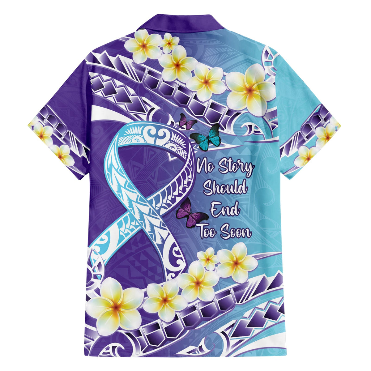 Keine Geschichte sollte zu früh enden Suizid-Aufklärung Hawaii-Shirt lila und blaugrün polynesischen Band LT14