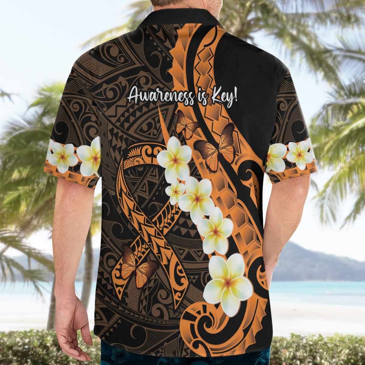 Monat des Bewusstseins für Leberkrebs Hawaiihemd Bewusstsein ist der Schlüssel Orange polynesisches Band LT14