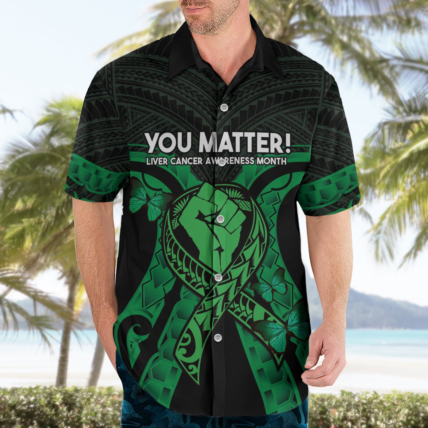 ADHS Awareness Monat You Matter Hawaiihemd Grün Polynesianisches Band LT14