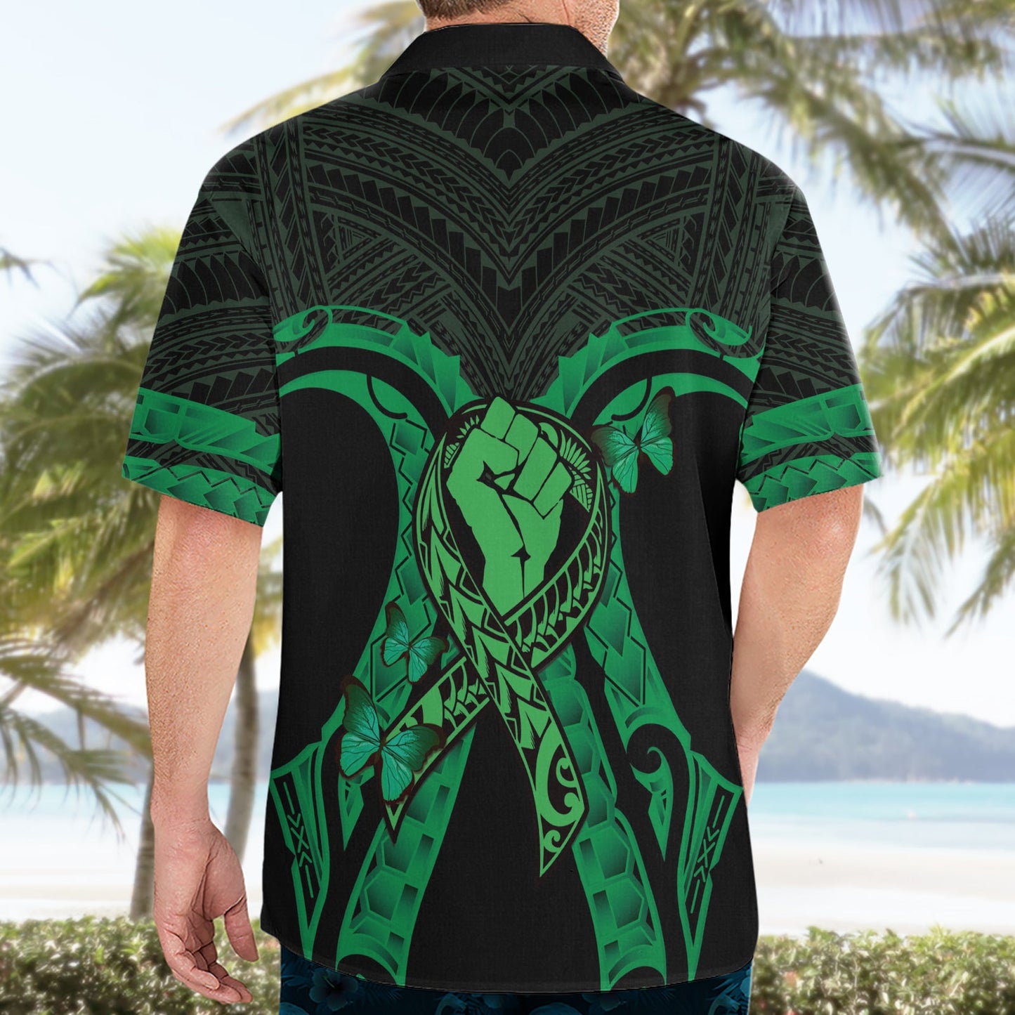 ADHS Awareness Monat You Matter Hawaiihemd Grün Polynesianisches Band LT14