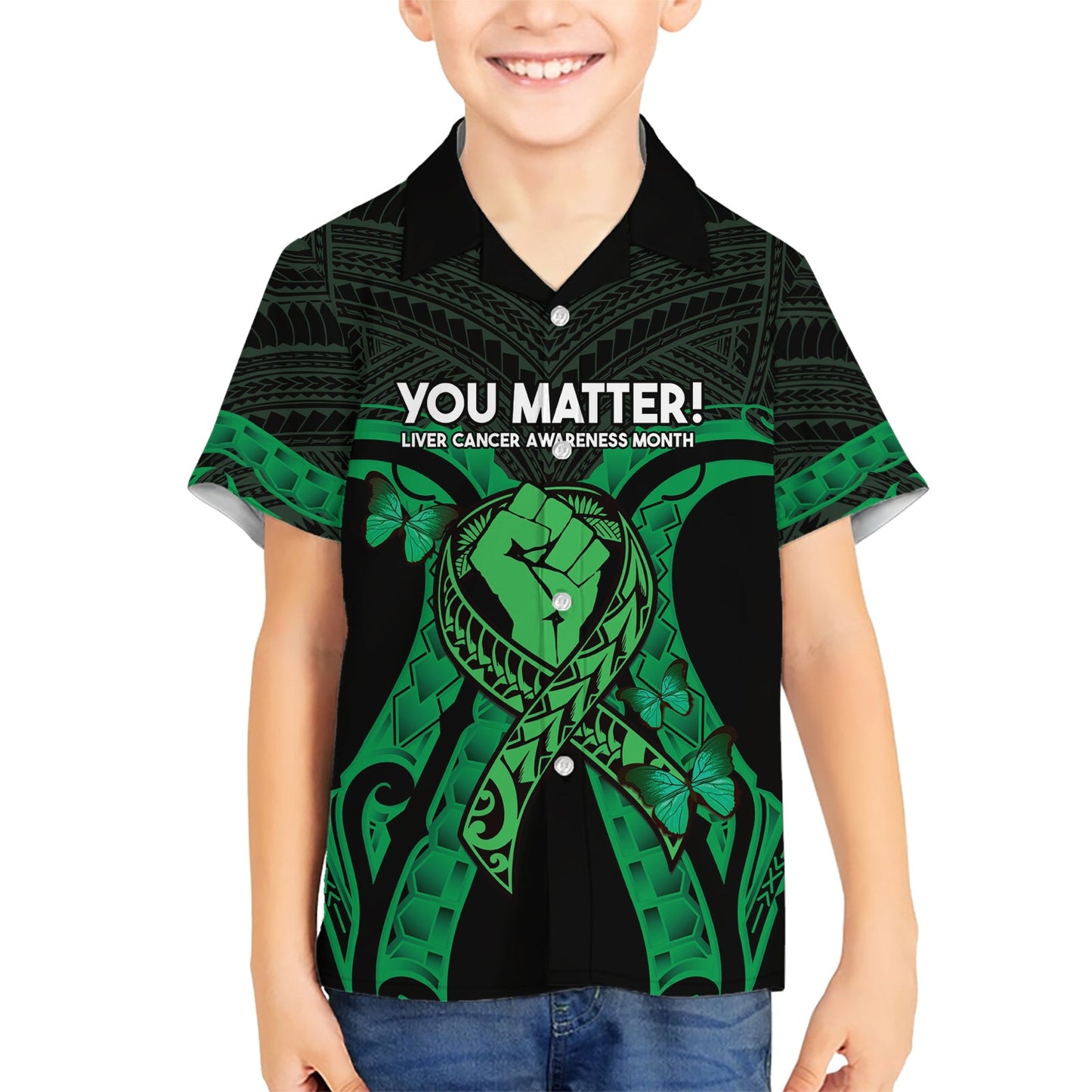 ADHS Awareness Monat You Matter Hawaiihemd Grün Polynesianisches Band LT14