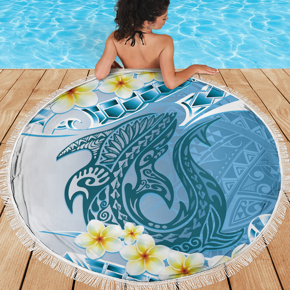 Stranddecke mit polynesischem Muster zum Vatertag, tropischer Buckelwal, Marineblau LT7