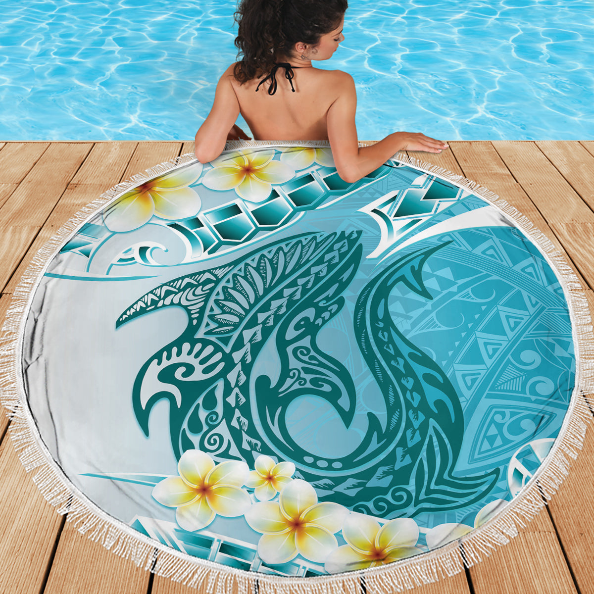 Stranddecke mit polynesischem Muster zum Vatertag, tropischer Buckelwal, Schwarz LT7
