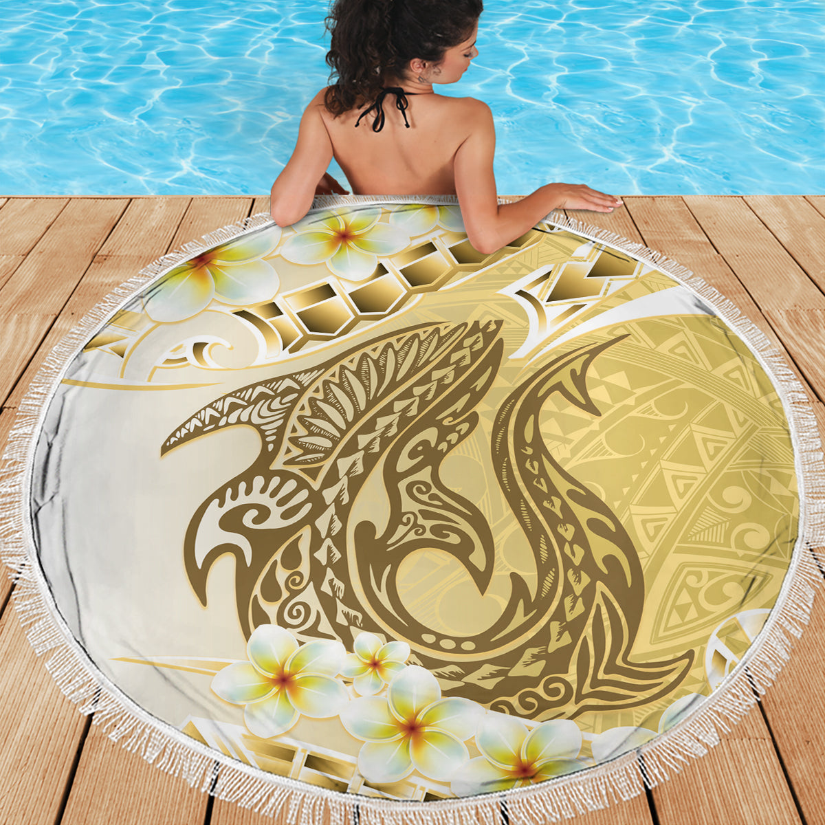 Weiße polynesische Hammerhai Tribal Muster Stranddecke LT05
