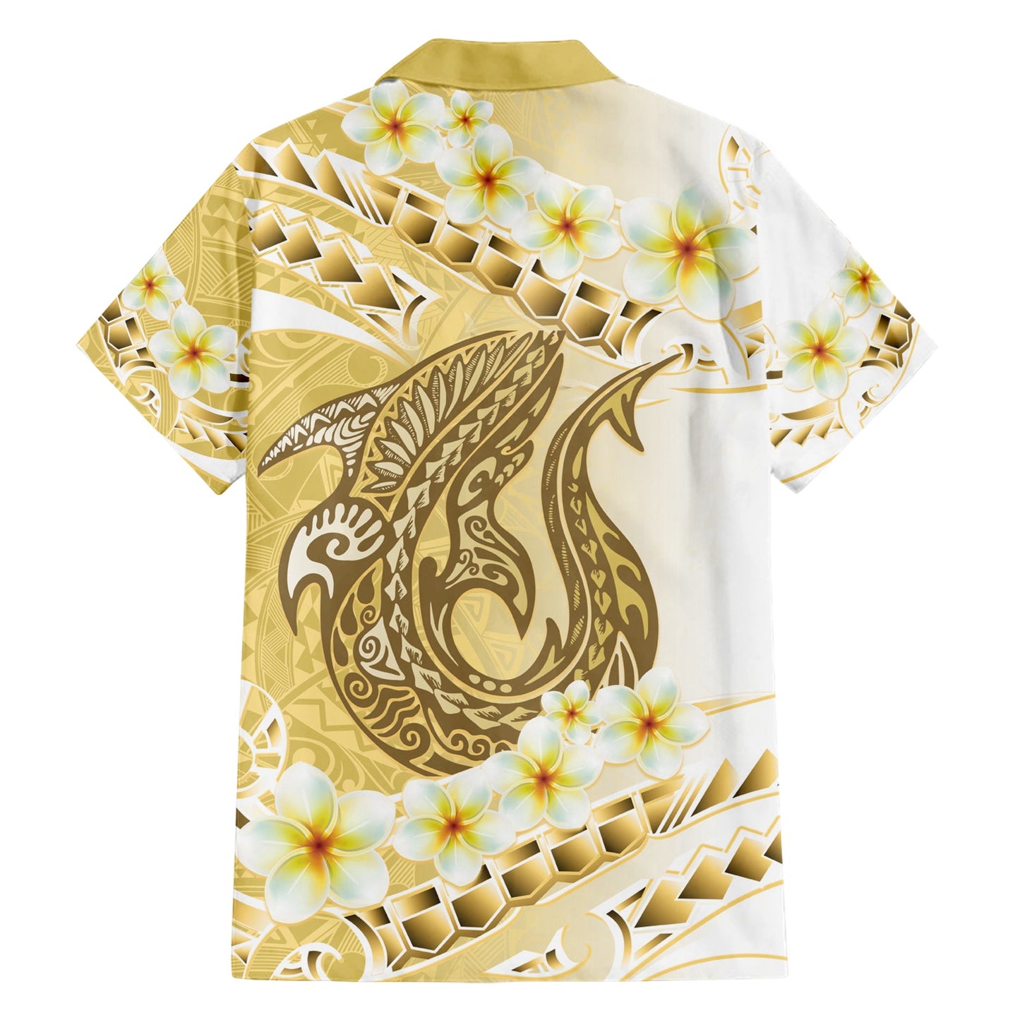 Gold Hawaii Hai Tattoo Hawaiihemd Frangipani mit polynesischer Pastellversion LT14