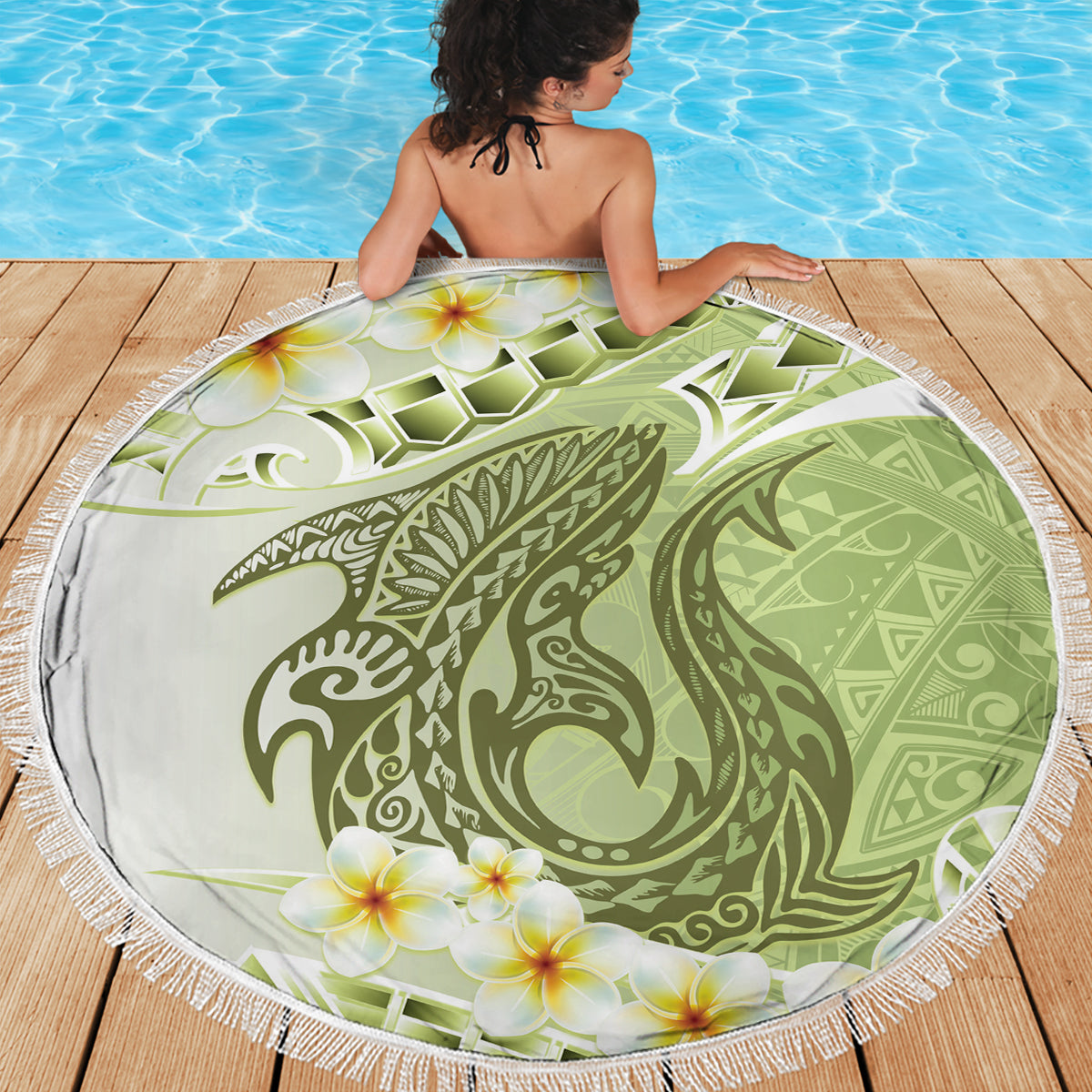 Schwarze polynesische Hammerhai-Stranddecke mit Stammesmuster LT05