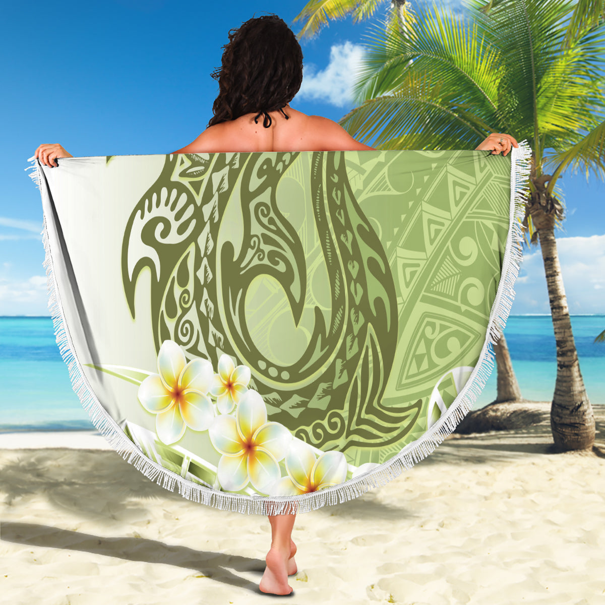Schwarze polynesische Hammerhai-Stranddecke mit Stammesmuster LT05
