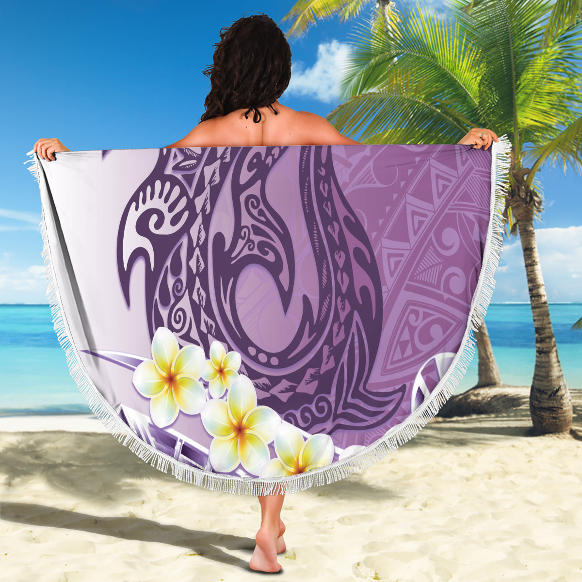 Französisch-Polynesien - Tag der internen Autonomie - Stranddecke - Tropisches Hibiskus- und Schildkrötenmuster - LT05