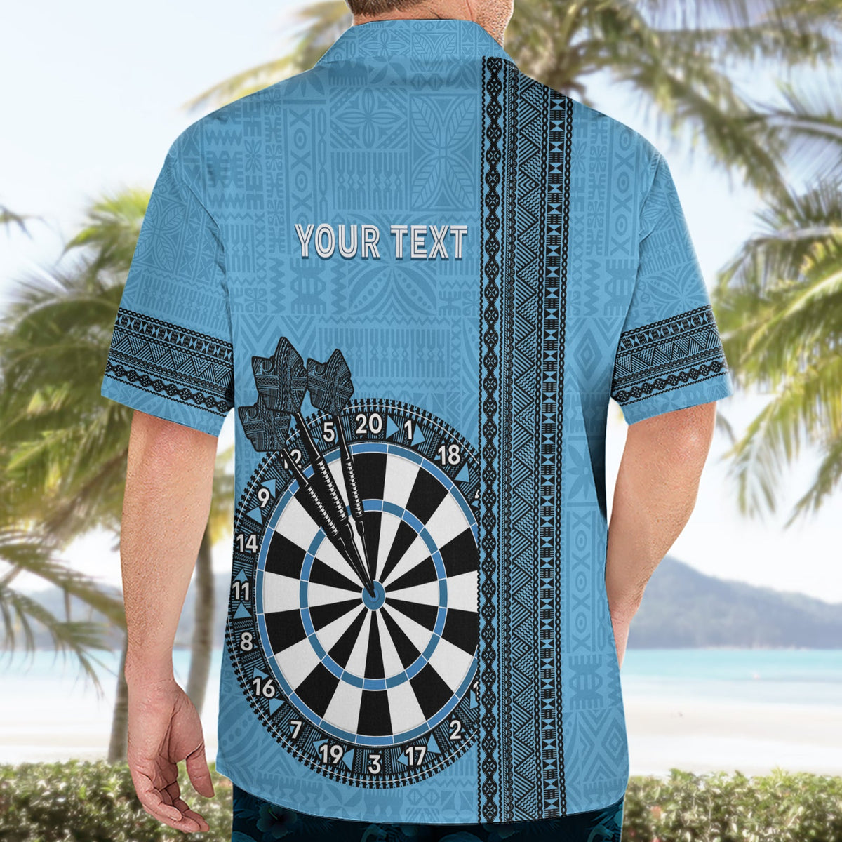 Personalisiertes Fiji Darts Hawaiihemd Fidschi Tapa Muster - Blau LT14