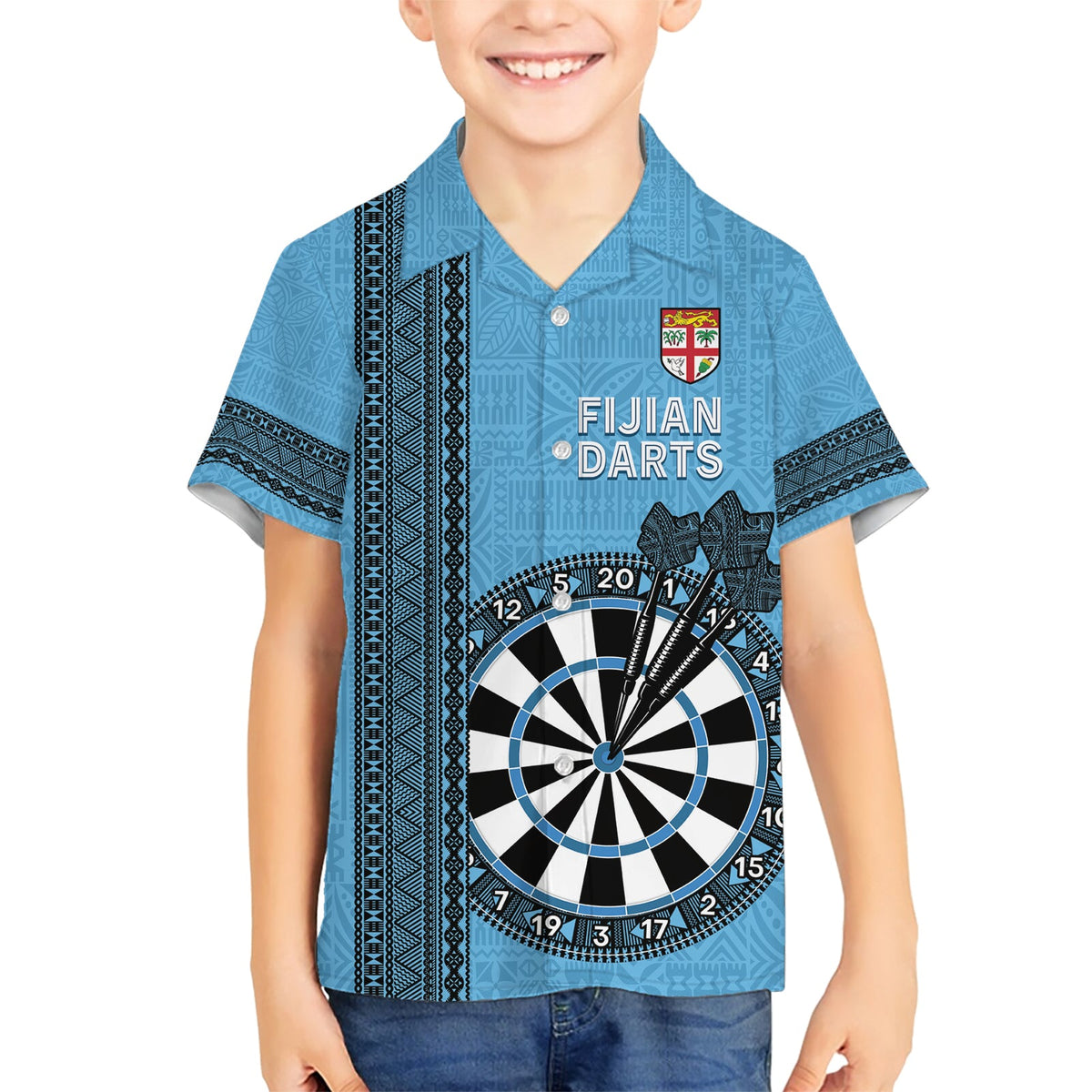 Personalisiertes Fiji Darts Hawaiihemd Fidschi Tapa Muster - Blau LT14