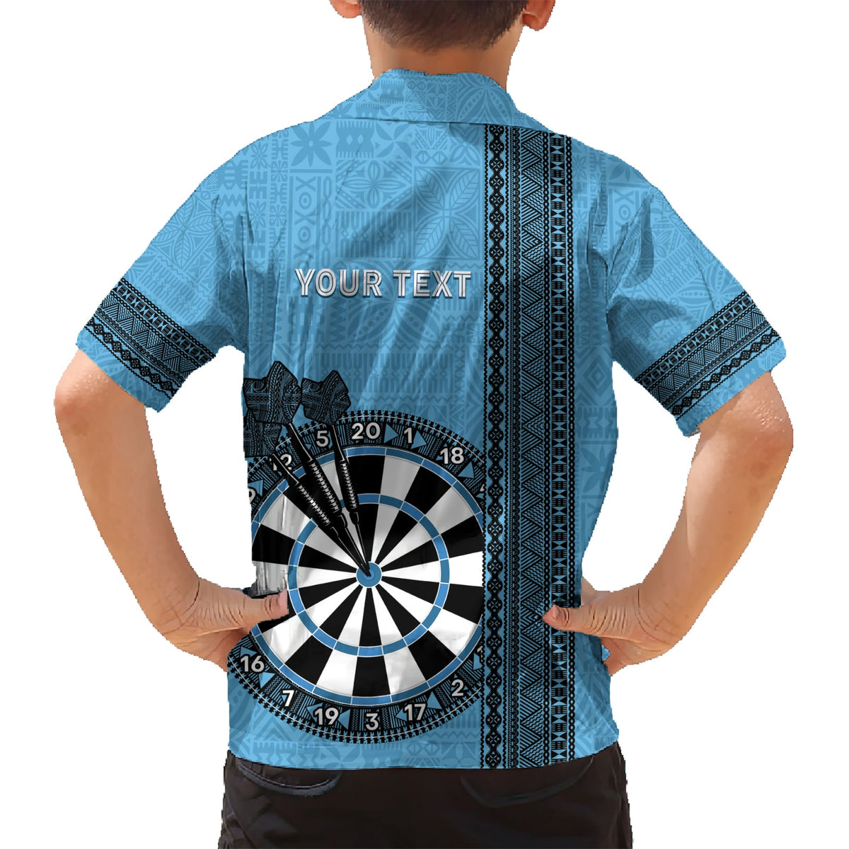 Personalisiertes Fiji Darts Hawaiihemd Fidschi Tapa Muster - Blau LT14