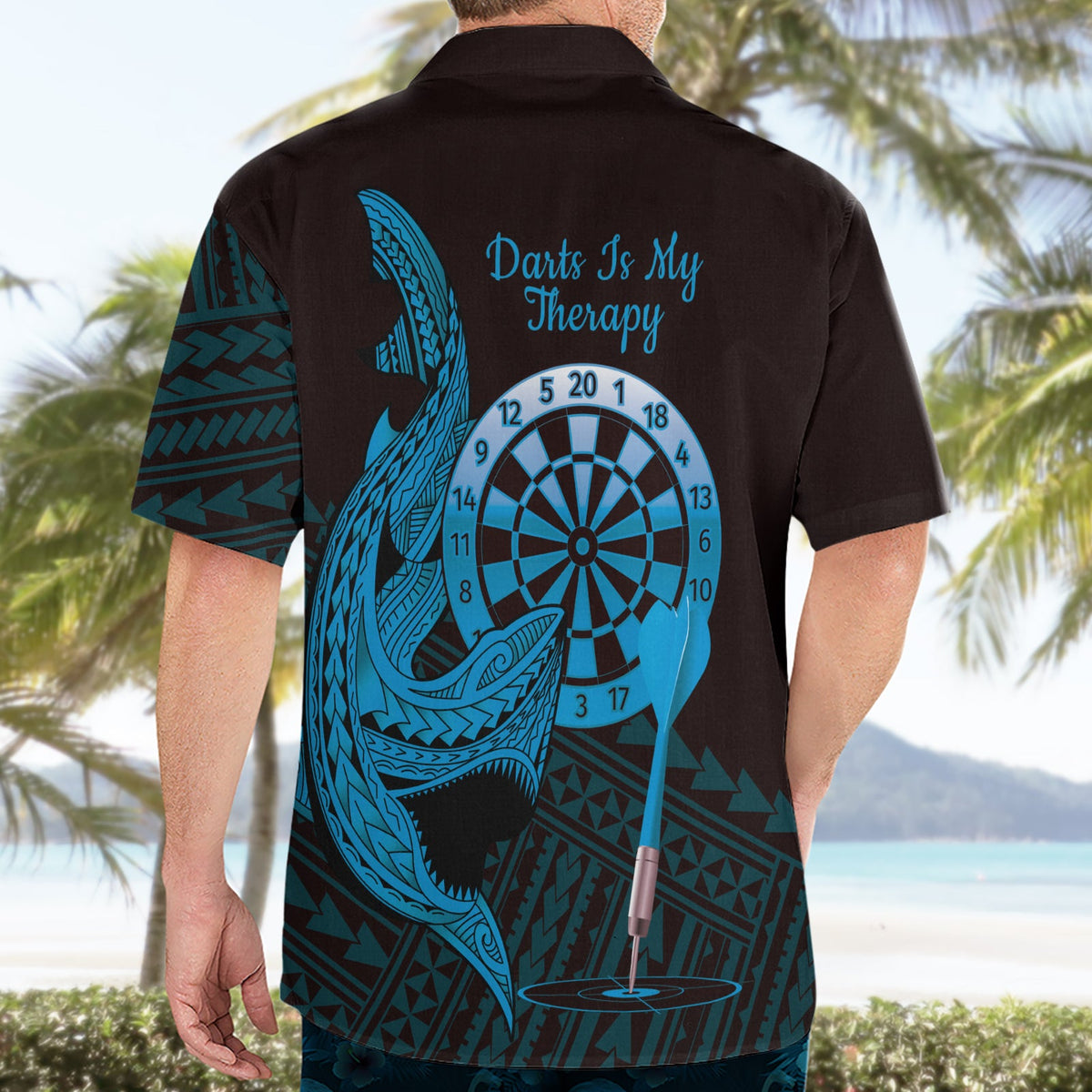 Aloha Hawaii Darts Hawaiihemd Dartscheibe mit polynesischem Hai - Blau LT14