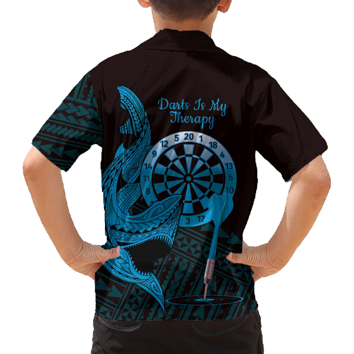 Aloha Hawaii Darts Hawaiihemd Dartscheibe mit polynesischem Hai - Blau LT14