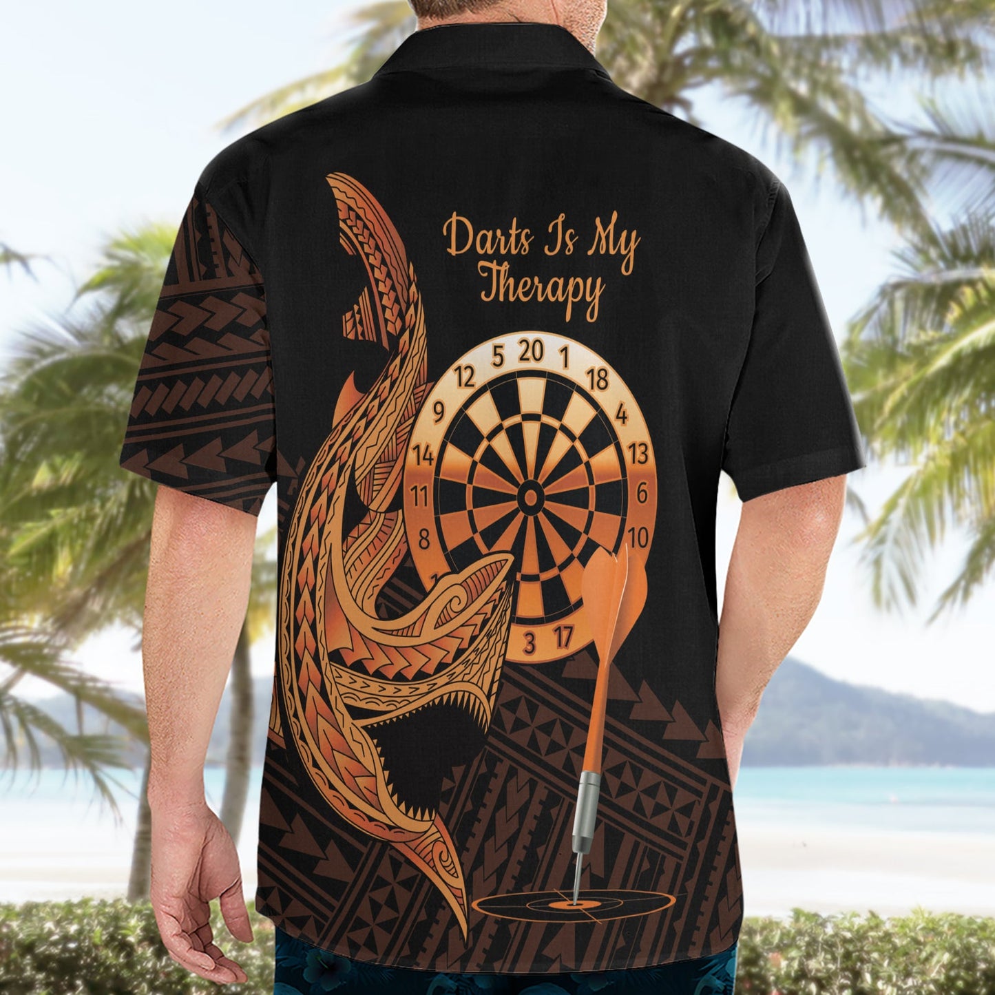 Aloha Hawaii Darts Hawaiihemd Dartscheibe mit polynesischem Hai - Gold LT14