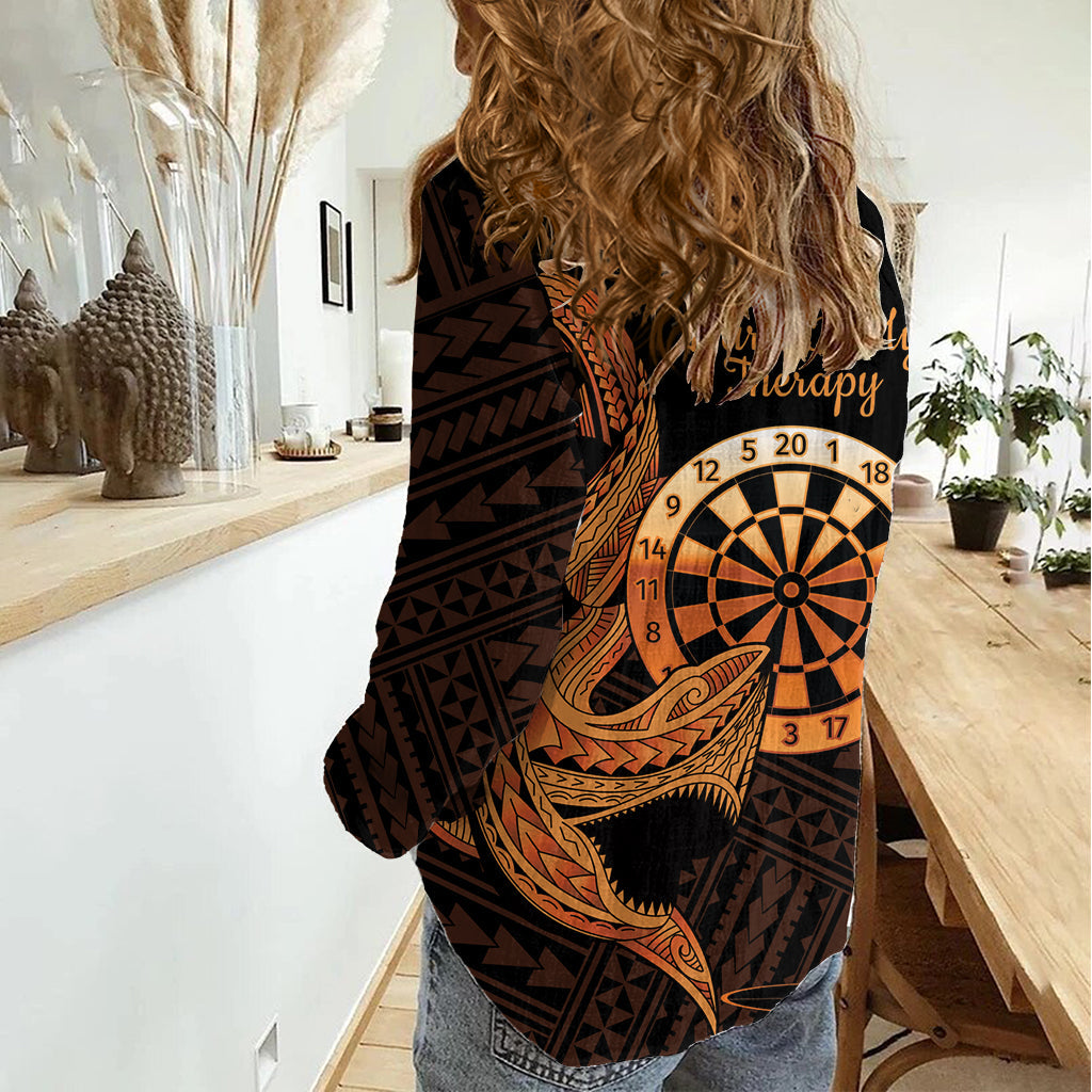 Aloha Hawaii Darts Damen Freizeithemd Dartscheibe mit polynesischem Hai - Gold LT14