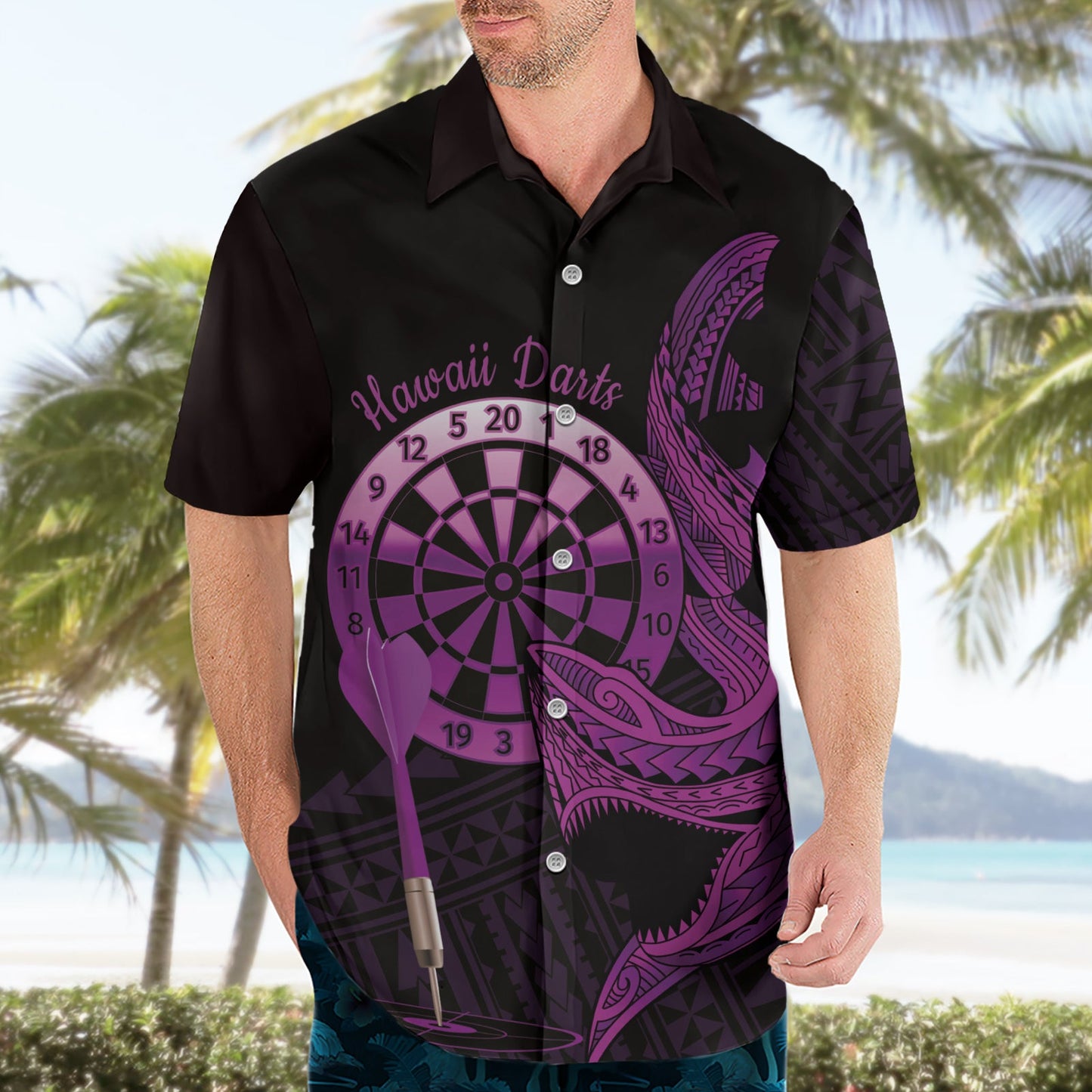 Aloha Hawaii Darts Hawaiihemd Dartscheibe mit polynesischem Hai - Lila LT14