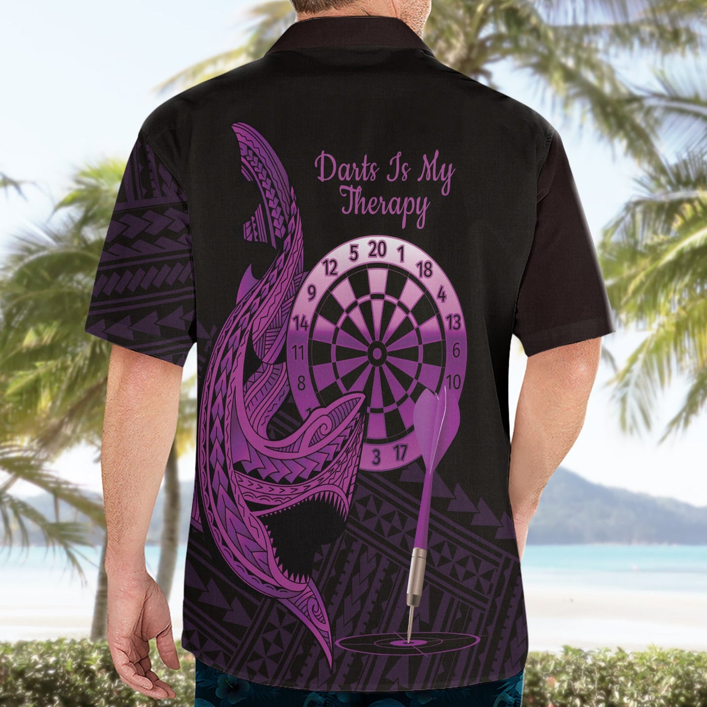 Aloha Hawaii Darts Hawaiihemd Dartscheibe mit polynesischem Hai - Lila LT14