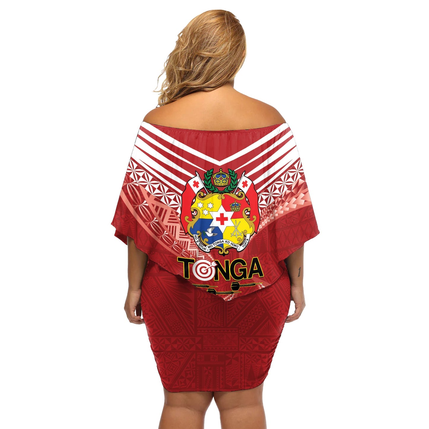 Tonga Darts Schulterfreies Kurzes Kleider blumen Tongan Ngatu Muster LT14
