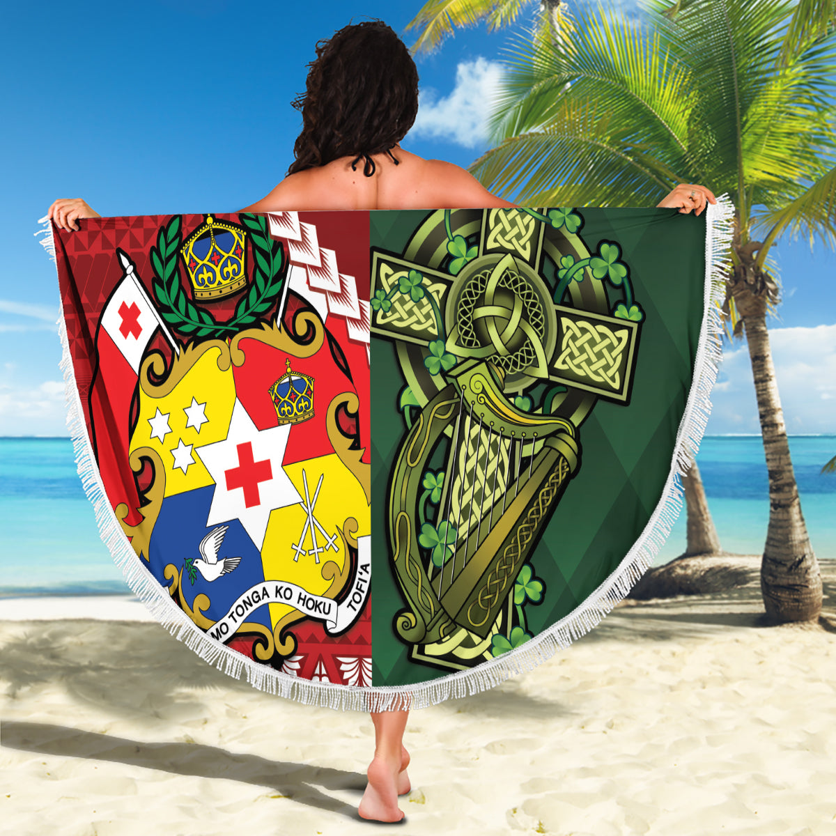Polynesisches Muster mit Plumeria-Blumen Stranddecke Lila LT05