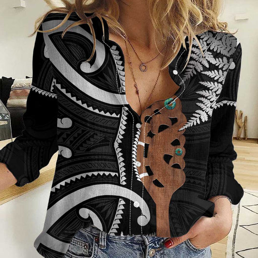 New Zealand Maripi Women Casual Shirt Silver Fern Mix Aotearoa Maori Pattern