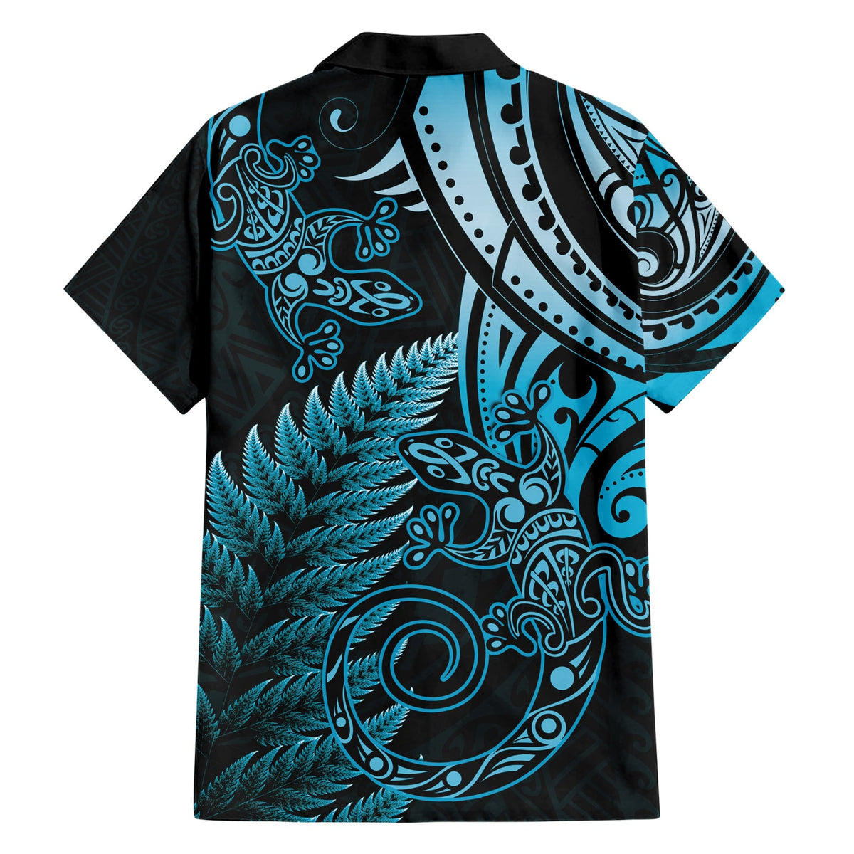 Neuseeland Eidechse Hawaiihemd Silber Farn Aotearoa Maori Blau Version LT14