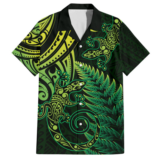 New Zealand Lizard Hawaiian Shirt Silver Fern Aotearoa Maori Green Version