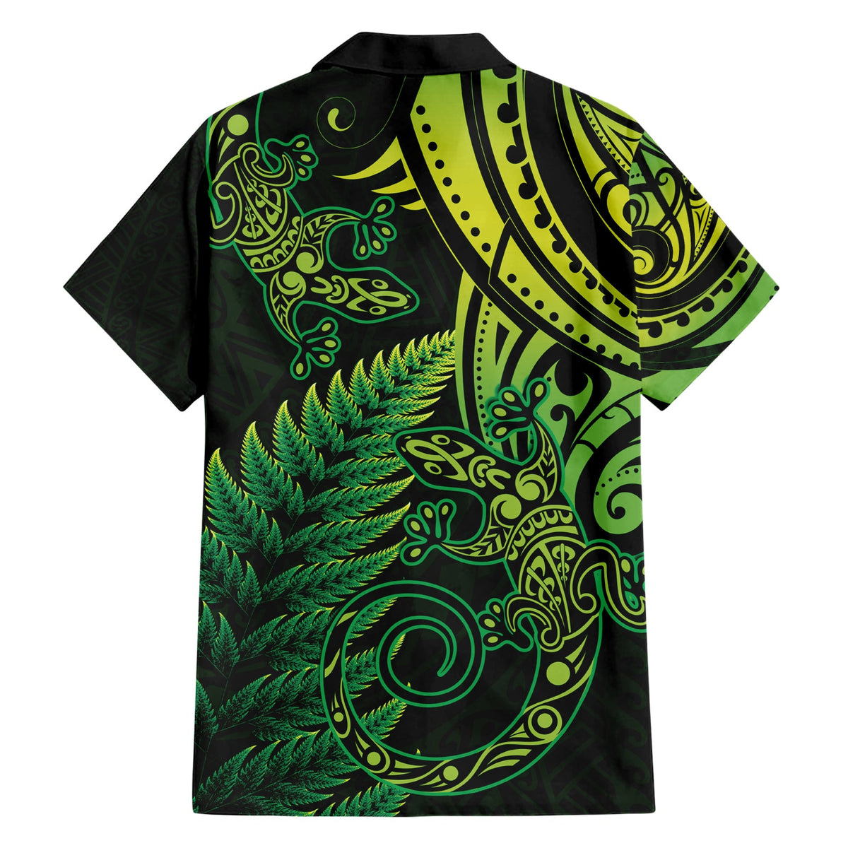 Neuseeland Eidechse Hawaiihemd Silber Farn Aotearoa Maori Grüne Version LT14