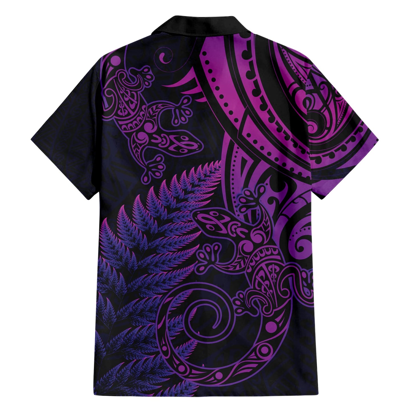 Neuseeland Eidechse Hawaiihemd Silber Farn Aotearoa Maori Lila Version LT14