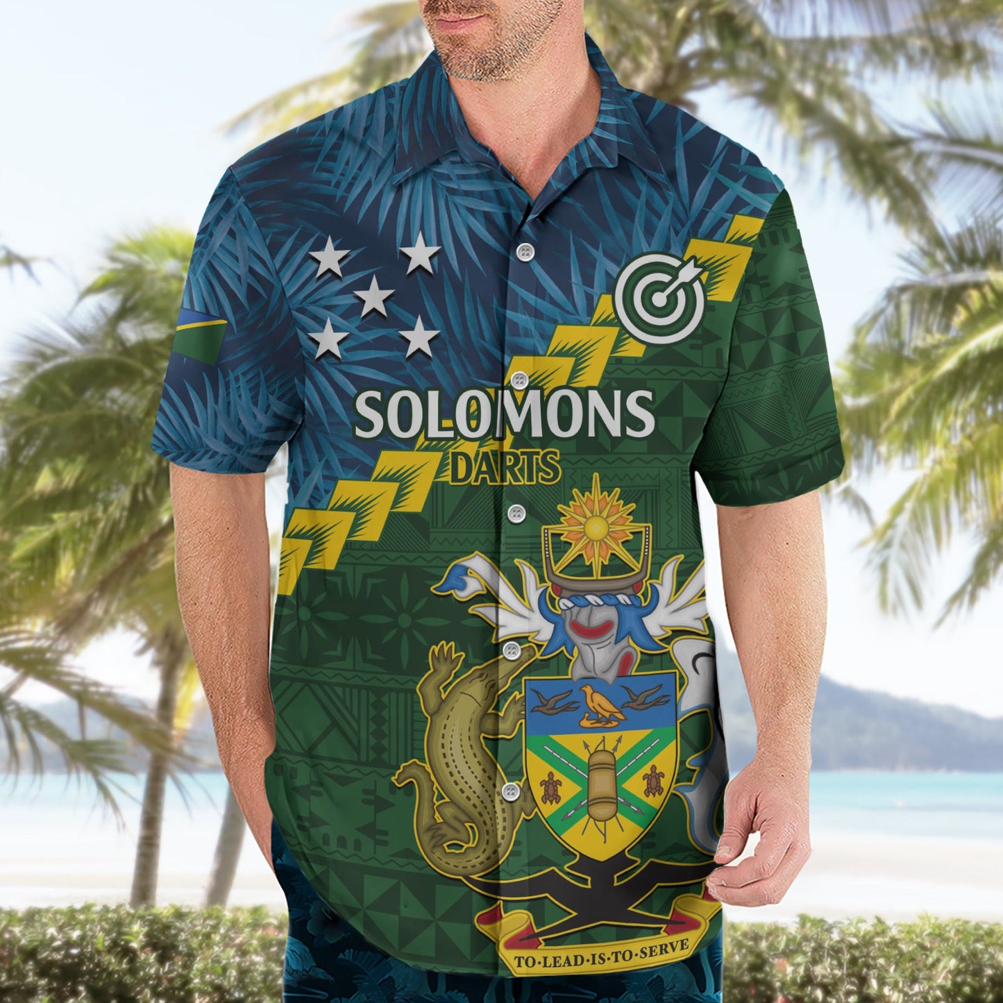 Personalisiertes Salomonen Darts Hawaiihemd Tropische Blätter Melanesisches Muster LT14