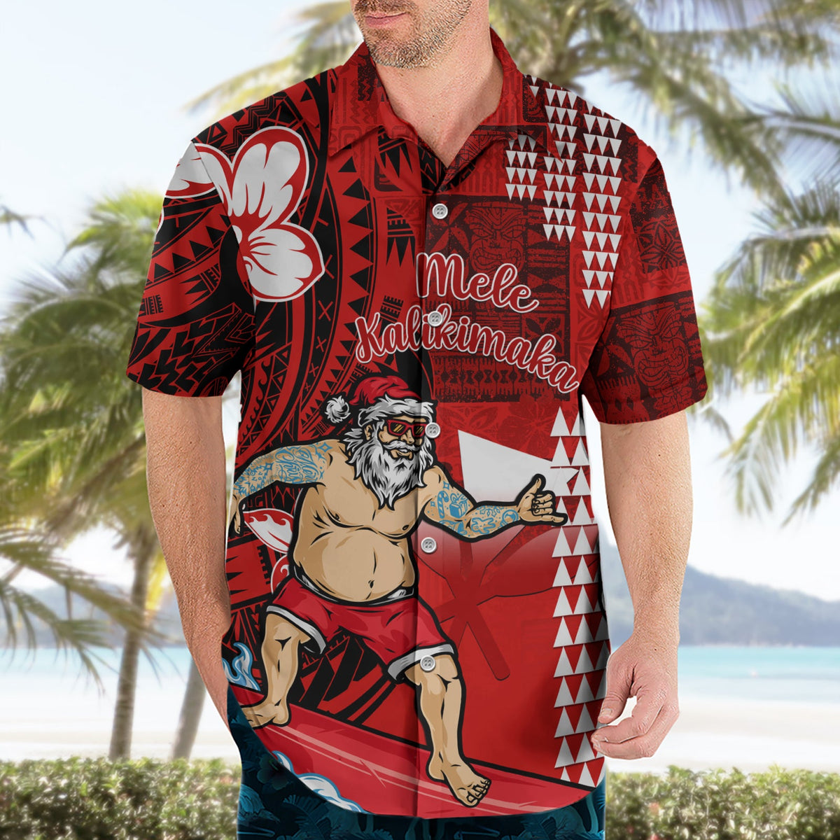 Personalisiertes Hawaii-Weihnachtshemd Mele Kalikimaka Surfing Santa Claus LT14