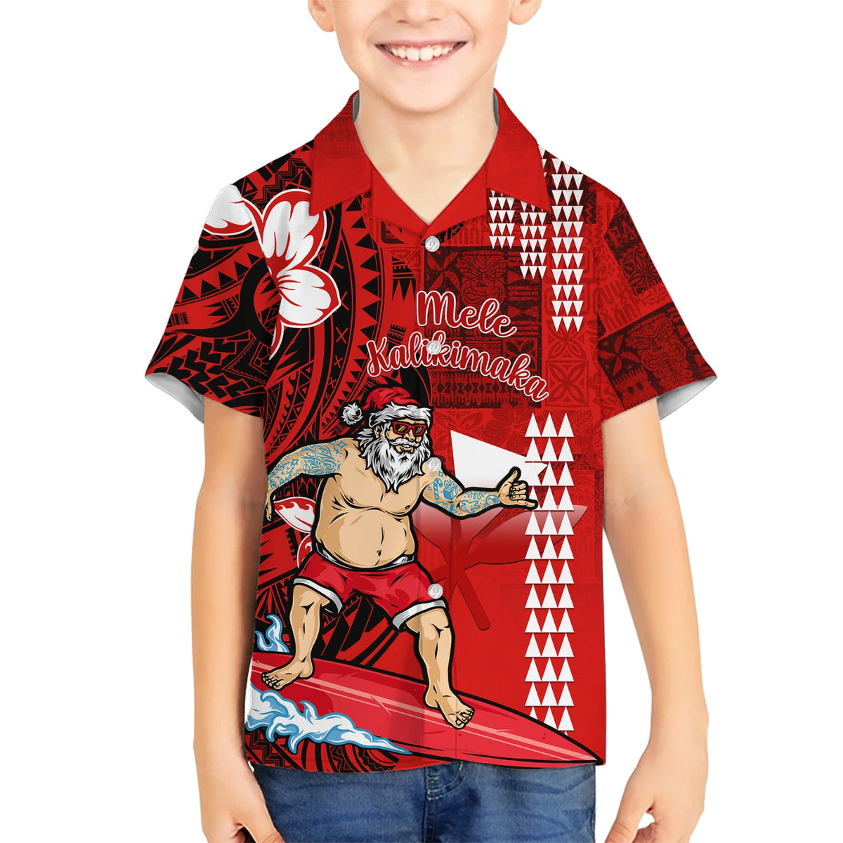 Personalisiertes Hawaii-Weihnachtshemd Mele Kalikimaka Surfing Santa Claus LT14