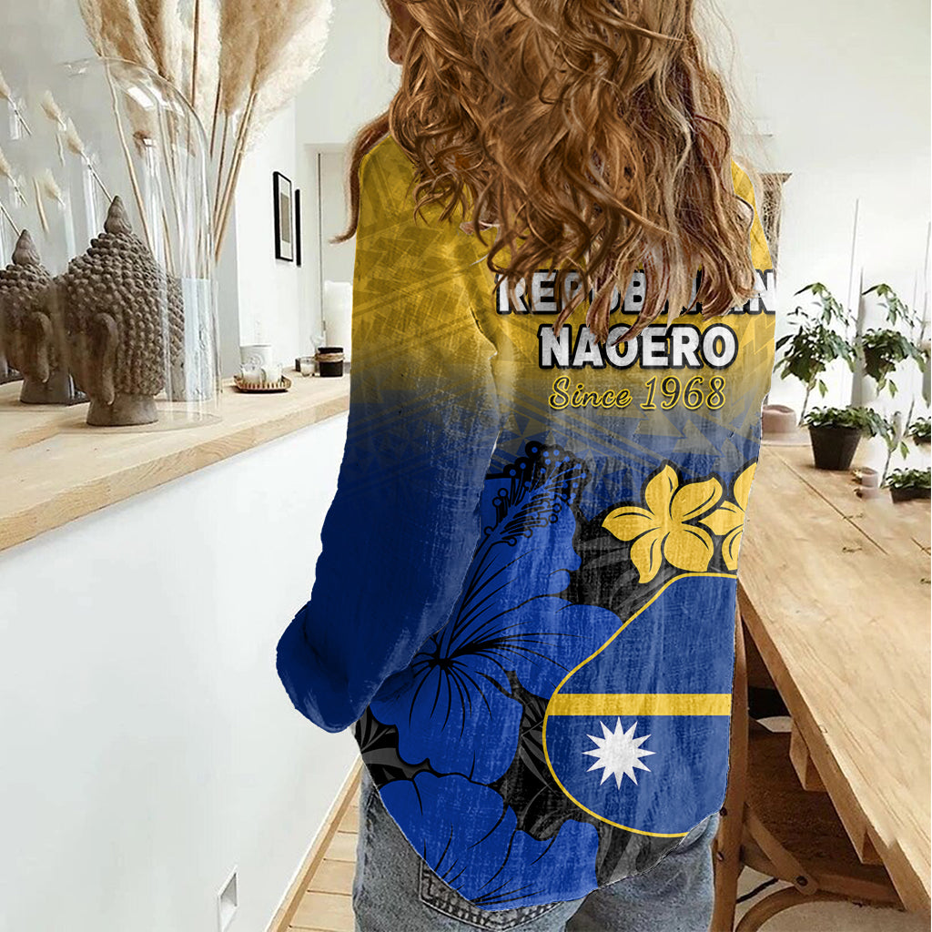 Nauru Unabhängigkeitstag Damen Freizeithemd Repubrikin Naoero Polynesian Pattern LT14