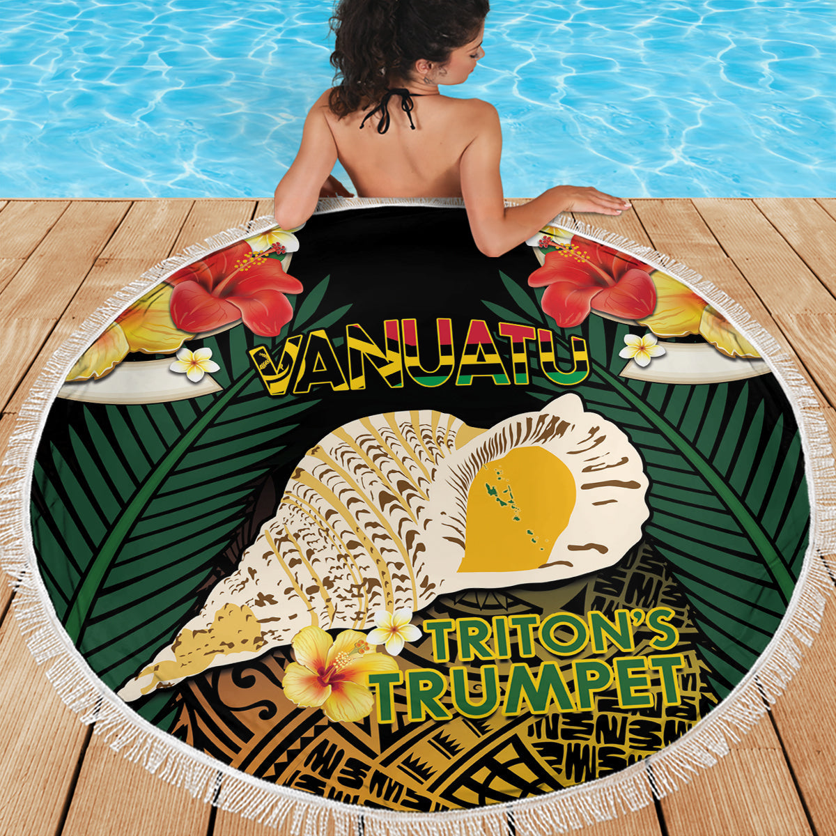 Polynesische Sonnenuntergang Plumeria Stranddecke Rot Polynesian Tattoo LT05