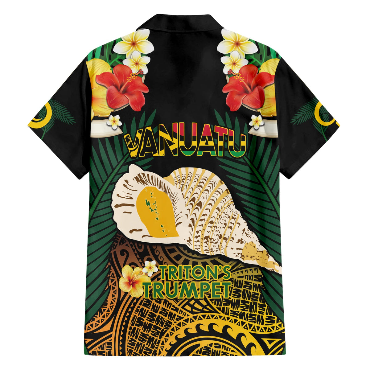 Vanuatu Tritons Trompete Hawaiihemd Tropische Blumen Vanuatuanische Karte LT14