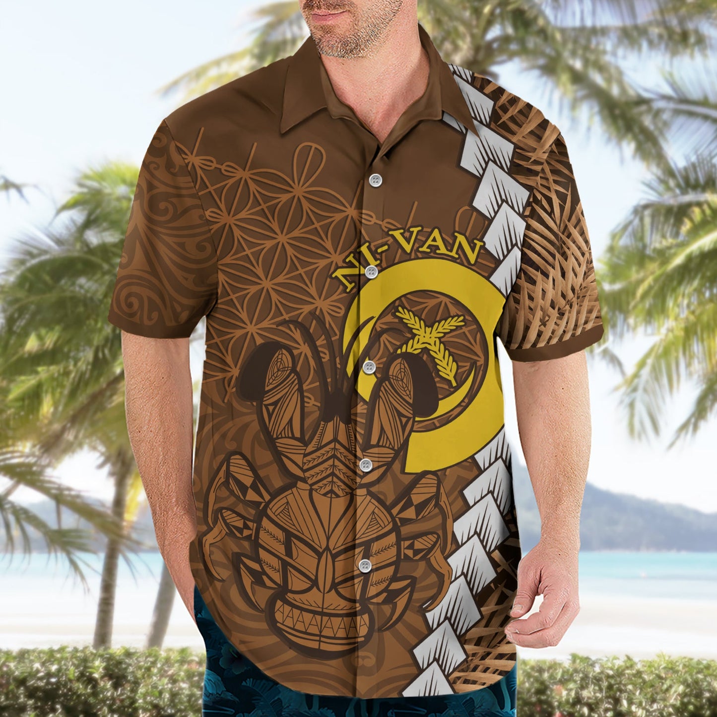 Vanuatu Coconut Crab Hawaiian Shirt Ni-Van tropischen Blättern mit Sand Zeichnung Kunst LT14