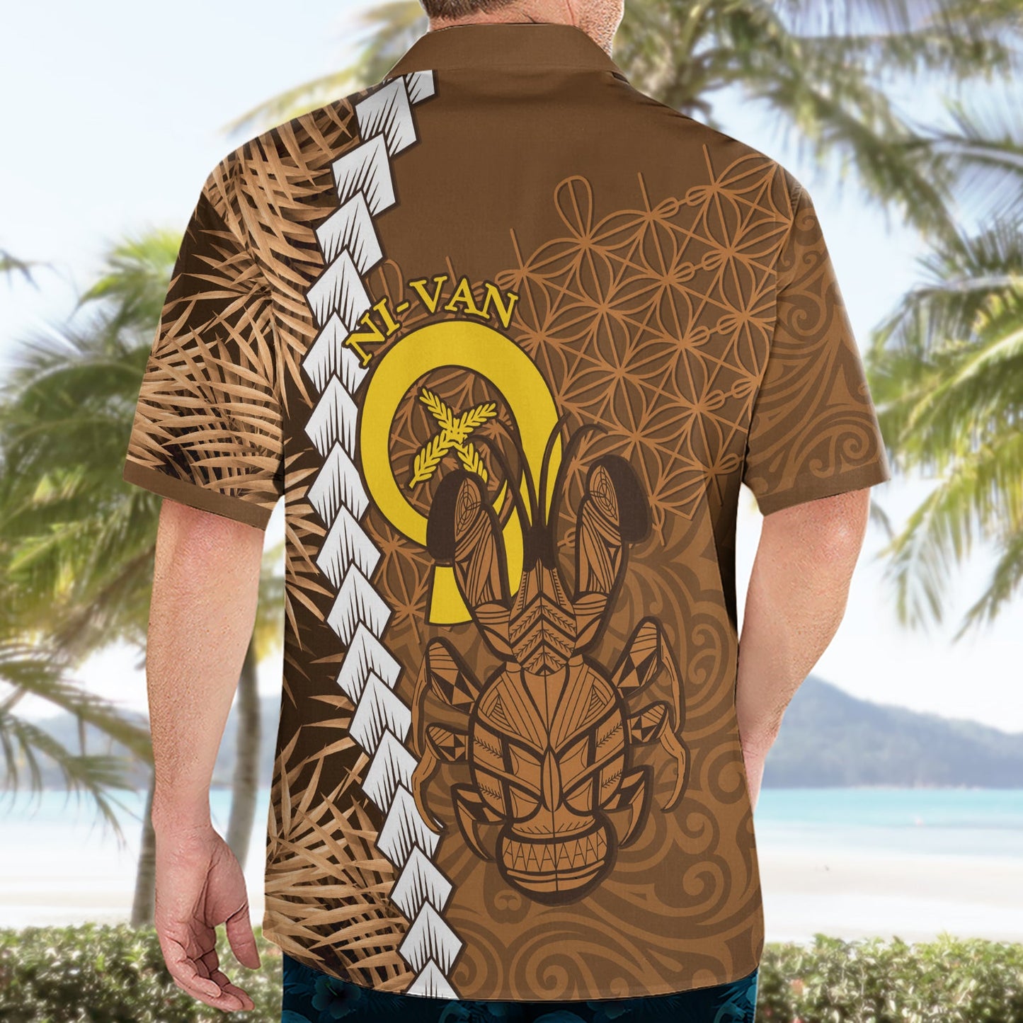 Vanuatu Coconut Crab Hawaiian Shirt Ni-Van tropischen Blättern mit Sand Zeichnung Kunst LT14