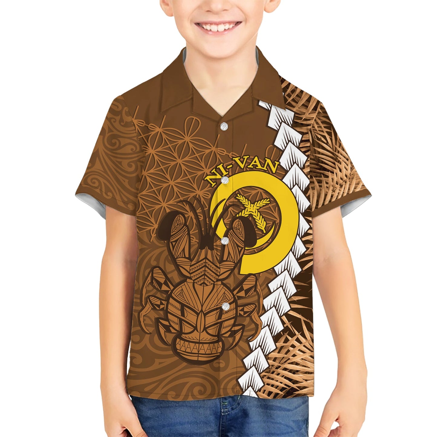 Vanuatu Coconut Crab Hawaiian Shirt Ni-Van tropischen Blättern mit Sand Zeichnung Kunst LT14