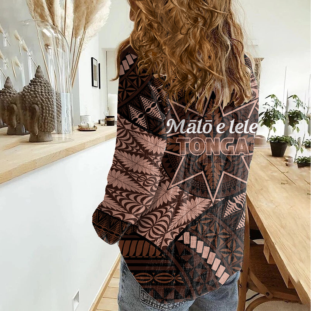 Malo e lelei Tonga Damen Freizeithemd Tonganisches Ngatu-Muster Vintage Vibes LT14
