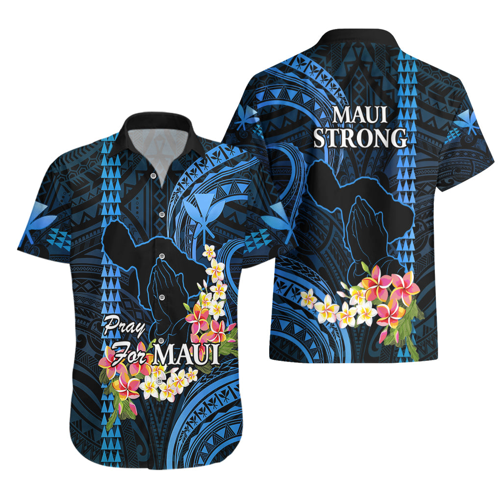 Hawaiihemd Beten für Maui Hawaiian Plumeria Sei stark Blau Version LT14