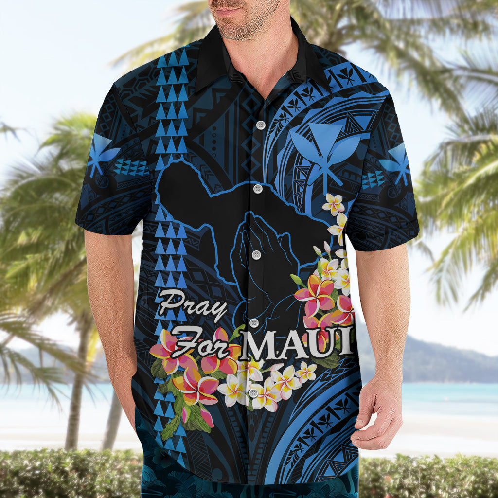 Hawaiihemd Beten für Maui Hawaiian Plumeria Sei stark Blau Version LT14