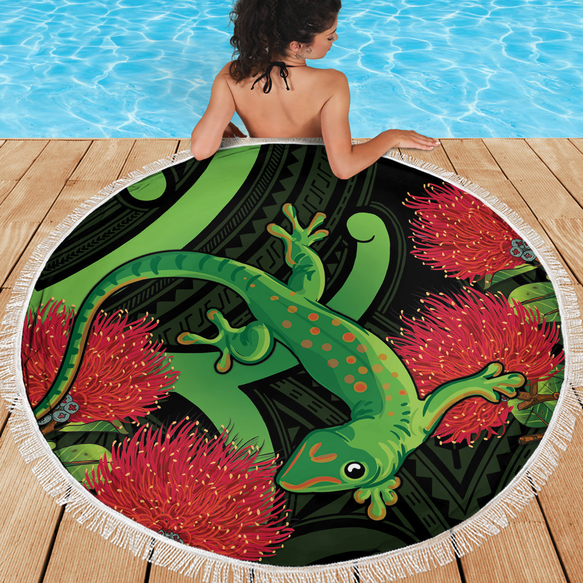 Hawaiianische Stranddecke mit Hibiskus-Tribal-Vintage-Motiv, Ver. 6, LT9