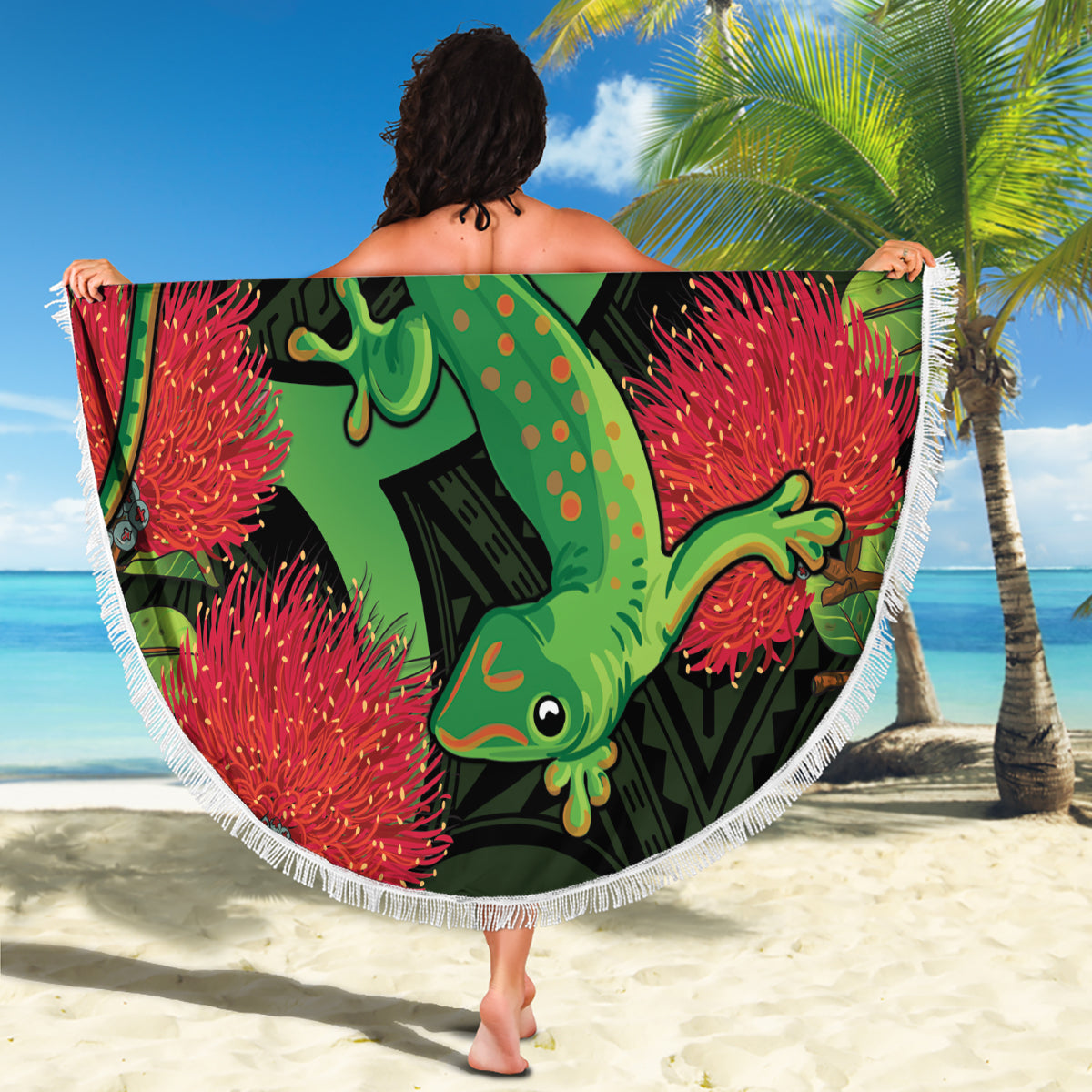 Hawaiianische Stranddecke mit Hibiskus-Tribal-Vintage-Motiv, Ver. 6, LT9