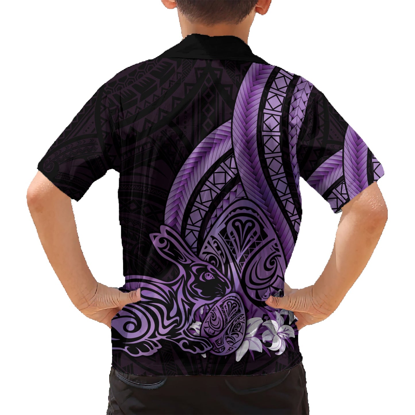 Lila Polynesien Ostern Hawaiihemd Eier mit Hase polynesischen Muster LT14
