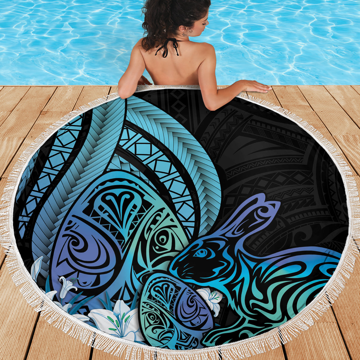 Kia Orana Cook Islands Stranddecke Kuki Airani Tattoo-Muster mit Meeresschildkröte LT14